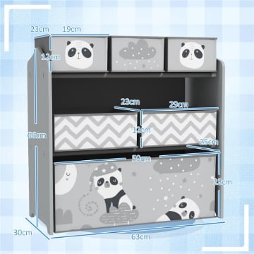 SCAFFALE PORTAGIOCHI PER BAMBINI CON 6 CONTENITORI RIMOVIBILI IN TESSUTO 63X30X66  CM GRIGIO
