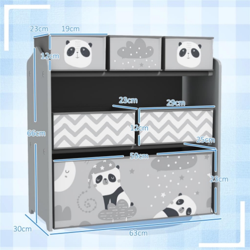 SCAFFALE PORTAGIOCHI PER BAMBINI CON 6 CONTENITORI RIMOVIBILI IN TESSUTO 63X30X66  CM GRIGIO