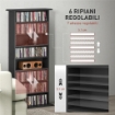 SCAFFALE PORTA CD CON 6 RIPIANI REGOLABILI CAPACITÀ DI 360 CD/185 DVD 58X24X124.5 CM NERO