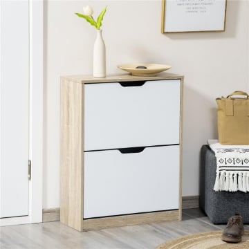 SCARPIERA SALVASPAZIO SLIM A 2 CASSETTI PER 8 PAIA DI SCARPE 62.5X26X81 CM LEGNO E BIANCO