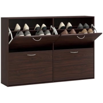 SCARPIERA SALVASPAZIO DA 24 PAIA CON MENSOLE REGOLABILI E 4 CASSETTI IN LEGNO 120X24X81 CM MARRONE