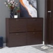 SCARPIERA SALVASPAZIO DA 24 PAIA CON MENSOLE REGOLABILI E 4 CASSETTI IN LEGNO 120X24X81 CM MARRONE