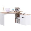 SCRIVANIA ANGOLARE CON LIBRERIA A 2 RIPIANI ARMADIETTO E CASSETTO 140X117X76 CM COLOR LEGNO E BIANCO