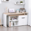 SCRIVANIA ANGOLARE CON LIBRERIA A 2 RIPIANI ARMADIETTO E CASSETTO 140X117X76 CM COLOR LEGNO E BIANCO