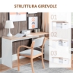 SCRIVANIA ANGOLARE CON LIBRERIA A 2 RIPIANI ARMADIETTO E CASSETTO 140X117X76 CM COLOR LEGNO E BIANCO