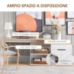 SCRIVANIA ANGOLARE CON LIBRERIA A 2 RIPIANI ARMADIETTO E CASSETTO 140X117X76 CM COLOR LEGNO E BIANCO