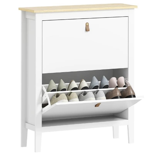 SCARPIERA SLIM 2 CASSETTI PER 14 PAIA DI SCARPE TAGLIA EU44 E RIPIANI REGOLABILI 80X24X95.5 CM BIANCO