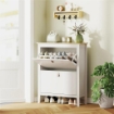 SCARPIERA SLIM 2 CASSETTI PER 14 PAIA DI SCARPE TAGLIA EU44 E RIPIANI REGOLABILI 80X24X95.5 CM BIANCO