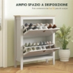 SCARPIERA SLIM 2 CASSETTI PER 14 PAIA DI SCARPE TAGLIA EU44 E RIPIANI REGOLABILI 80X24X95.5 CM BIANCO