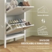 SCARPIERA SLIM 2 CASSETTI PER 14 PAIA DI SCARPE TAGLIA EU44 E RIPIANI REGOLABILI 80X24X95.5 CM BIANCO