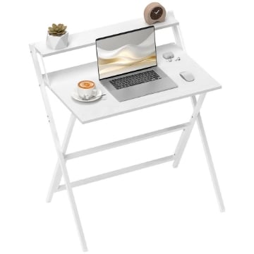 SCRIVANIA PIEGHEVOLE CON RIPIANO PER MONITOR 81.5X62X86.5 CM BIANCO