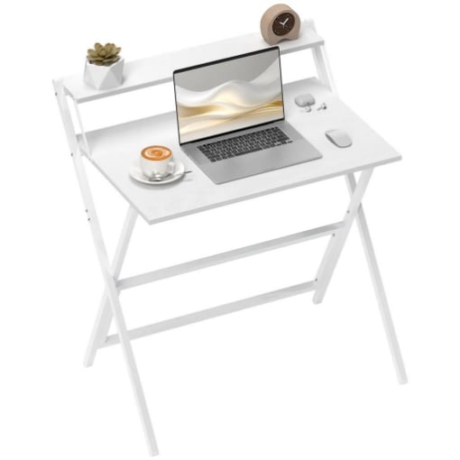 SCRIVANIA PIEGHEVOLE CON RIPIANO PER MONITOR 81.5X62X86.5 CM BIANCO