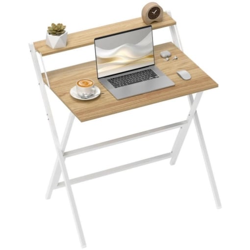 SCRIVANIA PIEGHEVOLE CON RIPIANO PER MONITOR 81.5X62X86.5 CM LEGNO E BIANCO