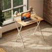 SCRIVANIA PIEGHEVOLE CON RIPIANO PER MONITOR 81.5X62X86.5 CM LEGNO E BIANCO