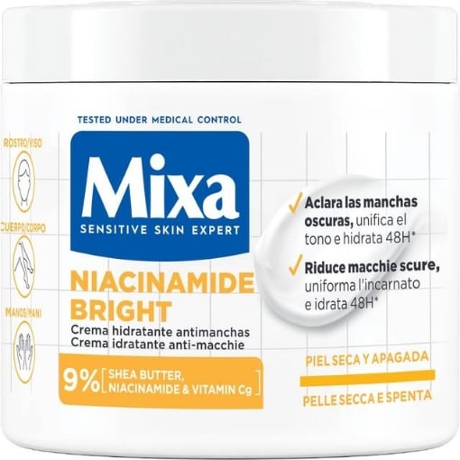 MIXA SENSITIVE SKIN EXPERT CREMA IDRATANTE ANTI-MACCHIE NIACINAMIDE BRIGHT 400 ML VISO,CORPO E MANI 