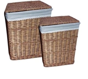SET 2 CESTE PORTA BIANCHERIA IN VIMINI FORMA RETTANGOLARE CON RIVESTIMENTO IN TETTUSO INTERNO 38X27X48 CM - 44X3X57 CM 