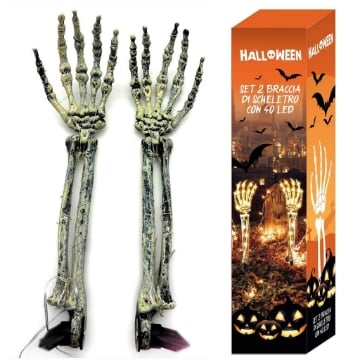 SET 2 BRACCIA DI SCHELETRO HALLOWEEN CON 40 LED OKX