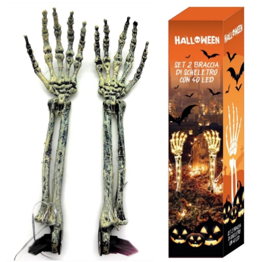 SET 2 BRACCIA DI SCHELETRO HALLOWEEN CON 40 LED OKX