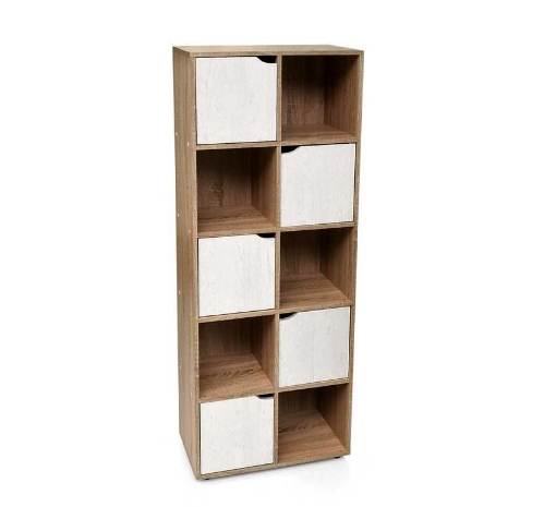 LIBRERIA CUBICA IN LEGNO COLORE LEGNO LEGGERO E BIANCO CON CASSETTI A FORMA DI CUBO APRIBILI 60X30X153H CM 