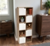 LIBRERIA CUBICA IN LEGNO COLORE LEGNO LEGGERO E BIANCO CON CASSETTI A FORMA DI CUBO APRIBILI 60X30X153H CM 