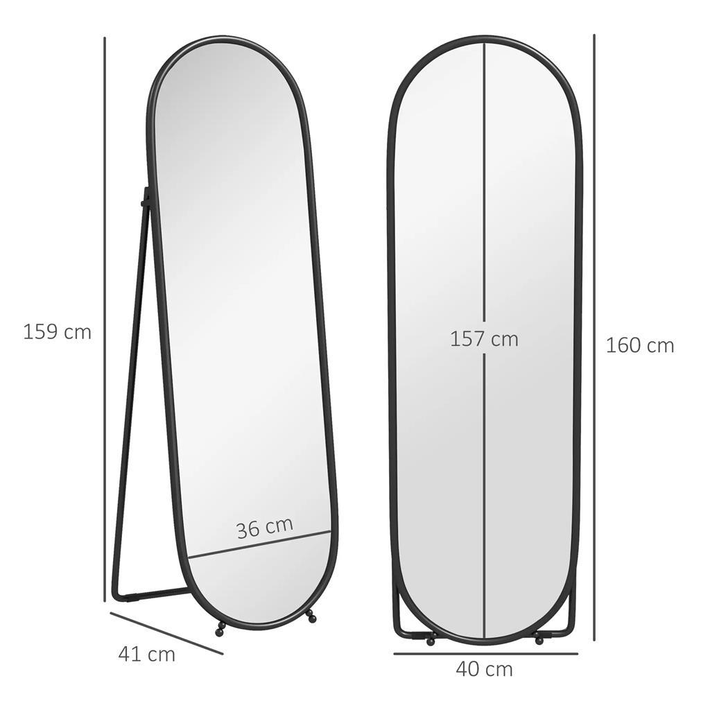 Specchio A Figura Intera Ad Arco 180x76 Cm - Grande Specchio Da Terra Con Supporto - Vetro HD Infrangibile - Nero/Oro - 2