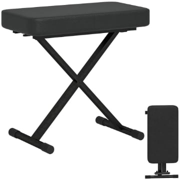 SGABELLO PER PIANOFORTE PIEGHEVOLE E REGOLABILE SU 4 ALTEZZE IN PELLE PU SCHIUMA E METALLO 60X32X53-63 CM NERO