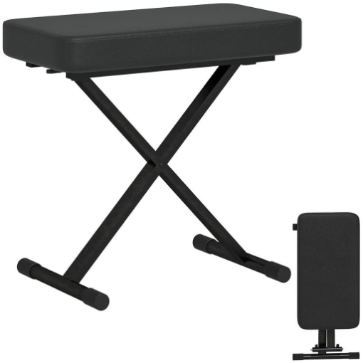 SGABELLO PER PIANOFORTE PIEGHEVOLE E REGOLABILE SU 4 ALTEZZE IN PELLE PU SCHIUMA E METALLO 60X32X53-63 CM NERO