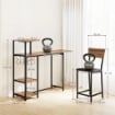 SET BANCONE BAR PIEGHEVOLE E 2 SGABELLI ALTI CON SCHIENALE PORTAVINI E PORTACALICI MARRONE