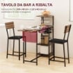 SET BANCONE BAR PIEGHEVOLE E 2 SGABELLI ALTI CON SCHIENALE PORTAVINI E PORTACALICI MARRONE
