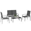 SET DA ESTERNO 4PZ CON TAVOLINO 2 SEDIE E DIVANETTO CON SCHIENALE REGOLABILE IN ACCIAIO E TEXTILENE NERO