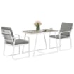 SET DA ESTERNO 3 PEZZI CON 2 SEDIE CON BRACCIOLI E CUSCINI E TAVOLO CON PIANO IN VETRO BIANCO