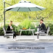 SET DA ESTERNO 3 PEZZI CON 2 SEDIE CON BRACCIOLI E CUSCINI E TAVOLO CON PIANO IN VETRO BIANCO