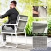 SET DA ESTERNO 3 PEZZI CON 2 SEDIE CON BRACCIOLI E CUSCINI E TAVOLO CON PIANO IN VETRO BIANCO