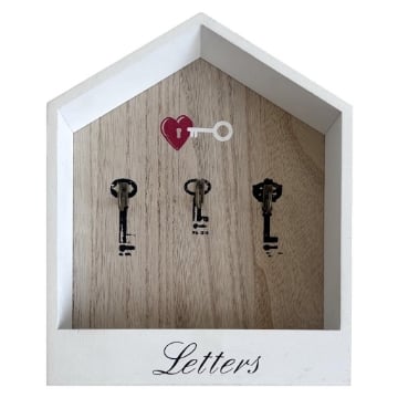 MA-MAISON BACHECA PORTACHIAVI DA PARETE IN LEGNO BICOLORE E CHIAVI DISEGNATE CON 3 GANCI DIMENSIONI 22 X 27 CM