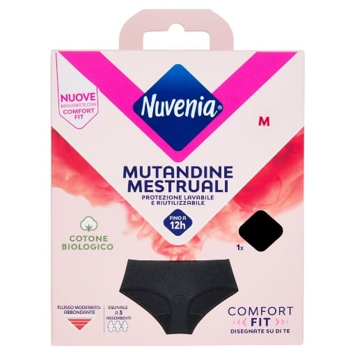 NUVENIA MUTANDE MESTRUALI IN COTONE BIOLOGICO FINO A 12 ORE TAGLIA M NERA OKX