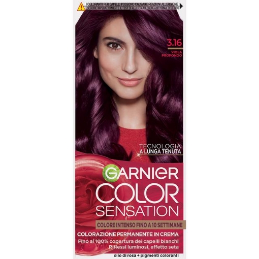 GARNIER TINTA COLOR SENSATION A LUNGA TENUTA COPERTURA DEI CAPELLI BINACHI 100% N.3.16 VIOLA PROFONDO OKX
