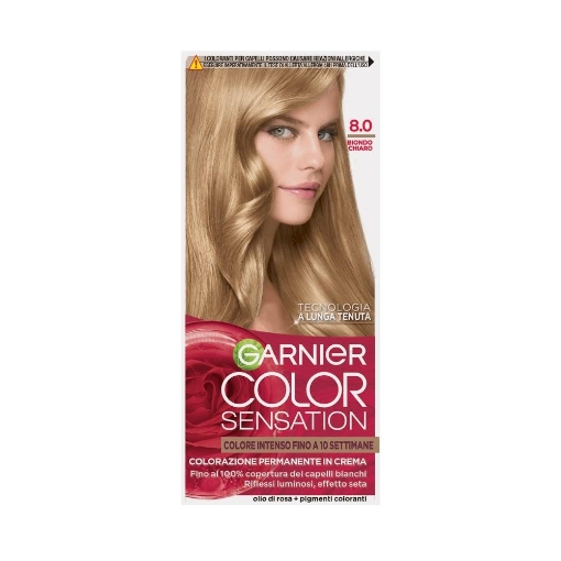 GARNIER TINTA COLOR SENSATION A LUNGA TENUTA COPERTURA DEI CAPELLI BINACHI 100% N.8.0 BIONDO CHIARO OKX