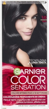 GARNIER TINTA COLOR SENSATION A LUNGA TENUTA COPERTURA DEI CAPELLI BINACHI 100% N.1.0 NERO OKX
