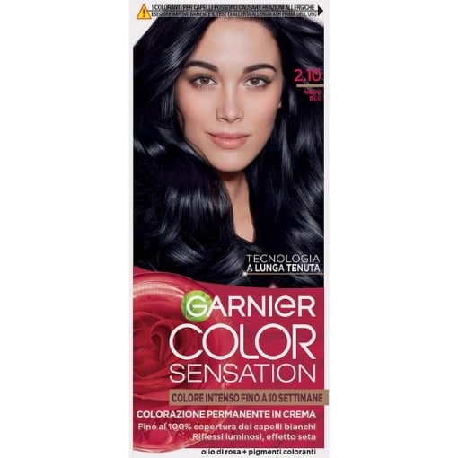 GARNIER TINTA COLOR SENSATION A LUNGA TENUTA COPERTURA DEI CAPELLI BINACHI 100% N.2.10 NERO BLU OKX