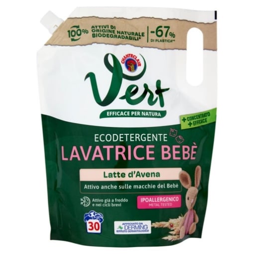 CHANTECLAIR VERT ECODETERGENTE LAVATRICE BÈBÈ IPOALLERGENICO 30 LAVAGGI DA 1,2 LT - LATTE D'AVENA OKX