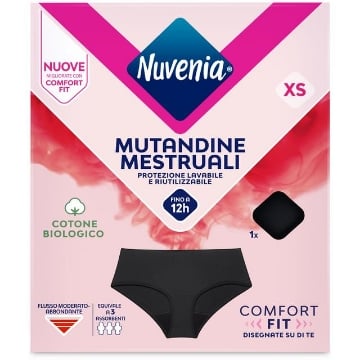 NUVENIA MUTANDE MESTRUALI IN COTONE BIOLOGICO FINO A 12 ORE TAGLIA XS NERA OKX