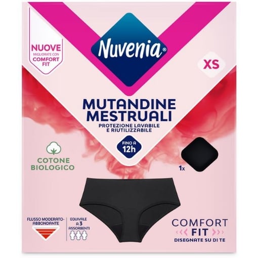 NUVENIA MUTANDE MESTRUALI IN COTONE BIOLOGICO FINO A 12 ORE TAGLIA XS NERA OKX
