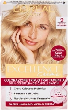 L'OREAL TINTA CAPELLI EXCELLENCE CREME CON ACIDO IALURONICO COPERTURA DEI CAPELLI BIANCHI 100% N.9 BIONDO CHIARISSIMO OKX