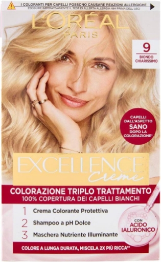L'OREAL TINTA CAPELLI EXCELLENCE CREME CON ACIDO IALURONICO COPERTURA DEI CAPELLI BIANCHI 100% N.9 BIONDO CHIARISSIMO OKX