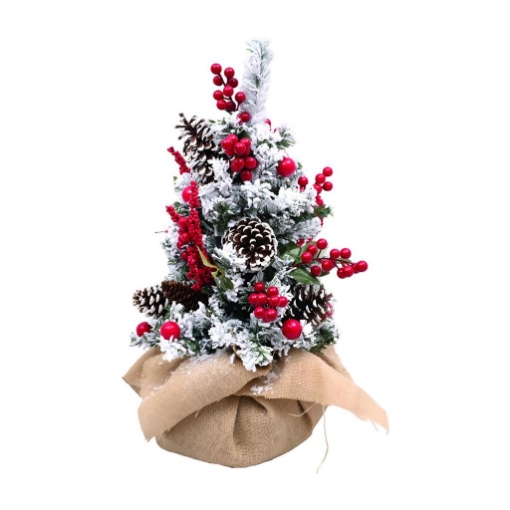 MAURY'S ALBERO DI NATALE ARTIFICIALE IN PVC VERDE DECORATO CON RAMI NEVATI E BACCHE ROSSE DI DIMENSIONI H. 60 CM OKX