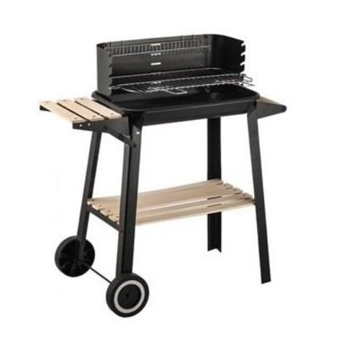 BARBECUE RETTANGOLARE CON RIPIANI IN LEGNO 83X46XH87 CM IN COLORE NERO USATO COME NUOVO 