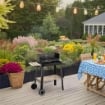 BARBECUE RETTANGOLARE CON RIPIANI IN LEGNO 83X46XH87 CM IN COLORE NERO USATO COME NUOVO 