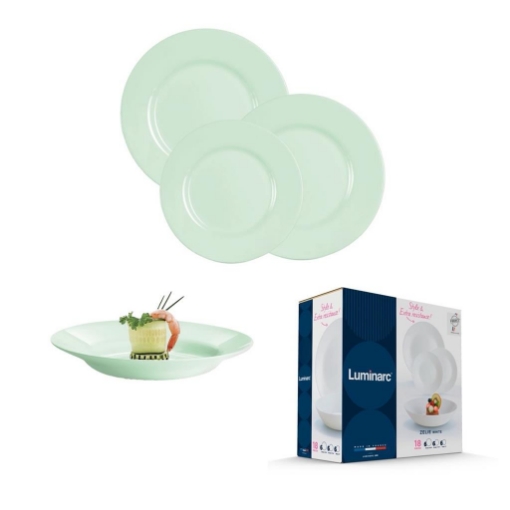 LUMINARC SERVIZIO DA TAVOLA PLUMI 18 PEZZI IN COLORE VERDE 6 FONDI - 6 PIANI - 6 FRUTTA OKX