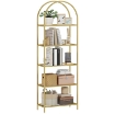 SCAFFALE PORTAOGGETTI AD ARCO A 5 RIPIANI IN ACCIAIO E VETRO TEMPERATO, 60X30X175 CM, ORO