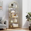 SCAFFALE PORTAOGGETTI AD ARCO A 5 RIPIANI IN ACCIAIO E VETRO TEMPERATO, 60X30X175 CM, ORO
